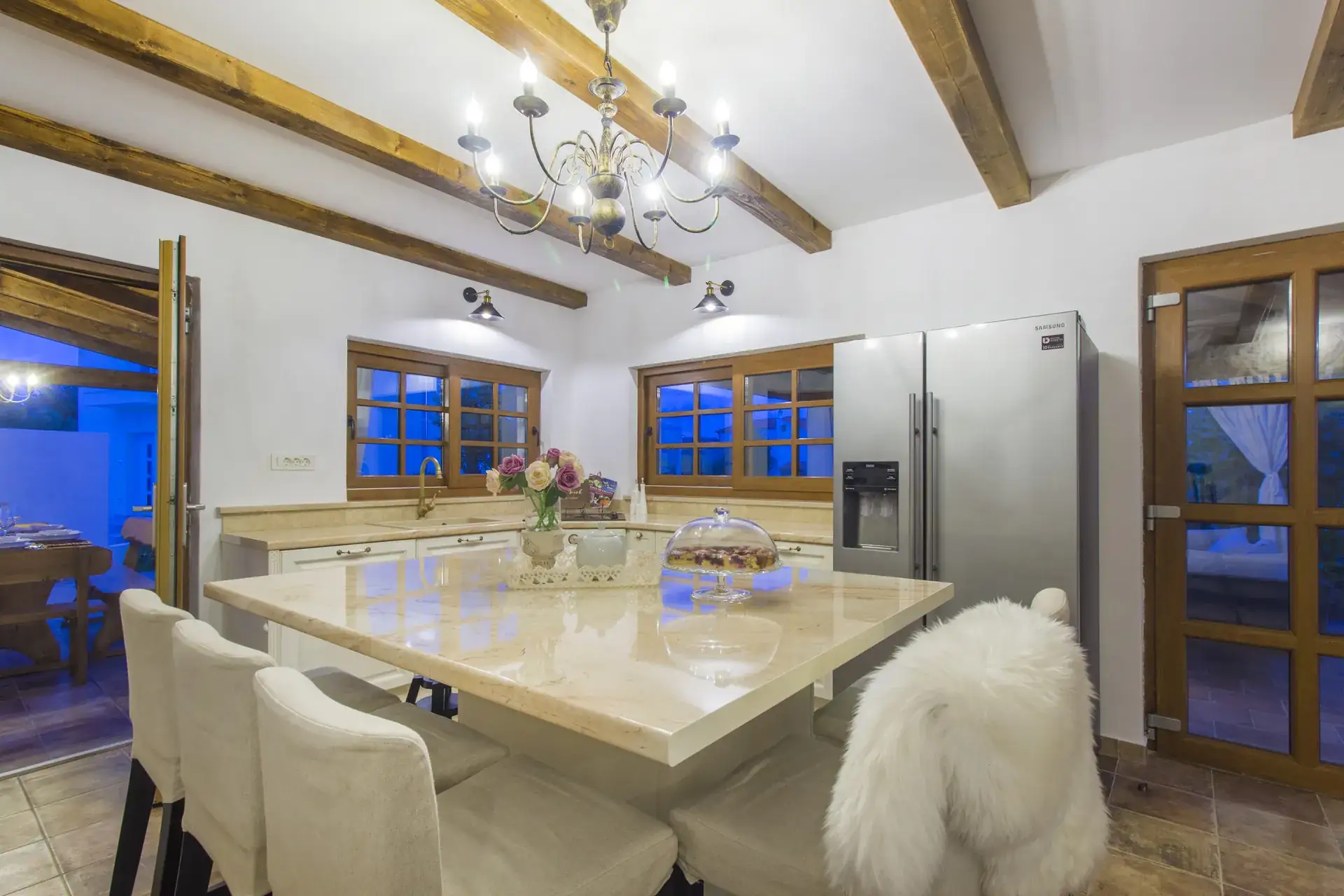 Kitchen and dining area seen from the staircase